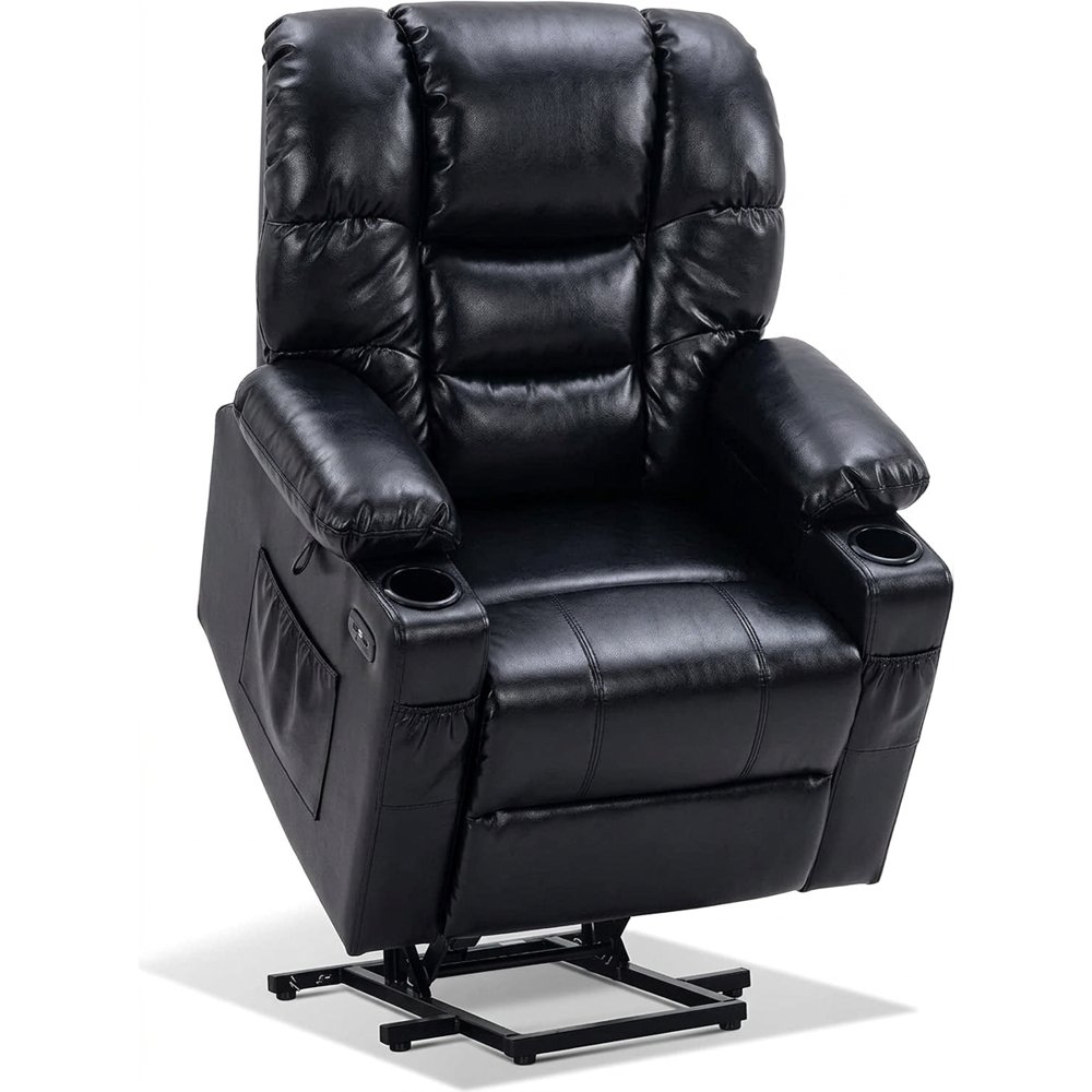 Elektrische relaxfauteuil met sta-op hulp zwart kunstleer