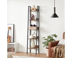Stijlvolle Ladder Boekenkast met 5 Niveaus - Vintage Bruin-Zwart Design – foto 4