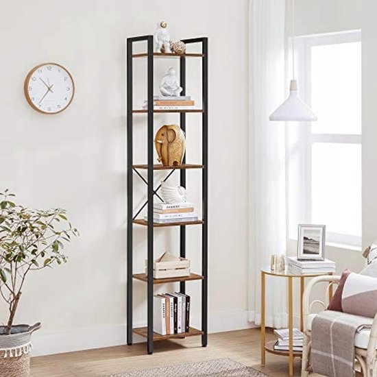Elegante Boekenkast met Zes Planken en Industriële Details – foto 3