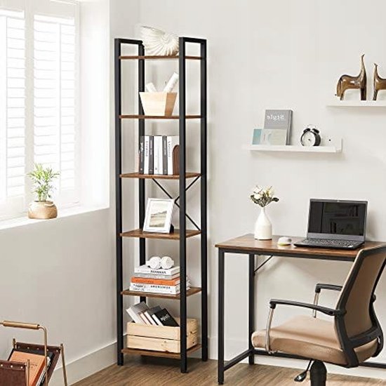 Elegante Boekenkast met Zes Planken en Industriële Details – foto 6