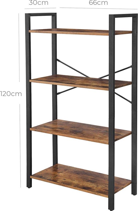 Veelzijdige Boekenkast met 4 Niveaus en Stalen Frame - Bruin-Zwart – foto 3