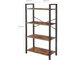 Veelzijdige Boekenkast met 4 Niveaus en Stalen Frame - Bruin-Zwart – foto 4
