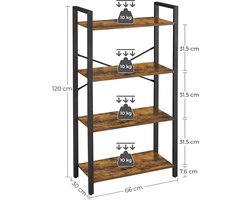 Veelzijdige Boekenkast met 4 Niveaus en Stalen Frame - Bruin-Zwart – foto 5