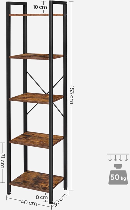 Set van 2 Vintage Industriële Boekenkasten met 5 Niveaus - Multifunctioneel – foto 3