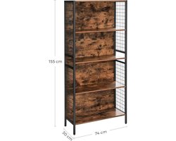 Boekenrek met Haken - Industriële Stijl - Bruin Houtlook en Metaal – foto 3