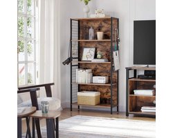 Boekenrek met Haken - Industriële Stijl - Bruin Houtlook en Metaal – foto 5