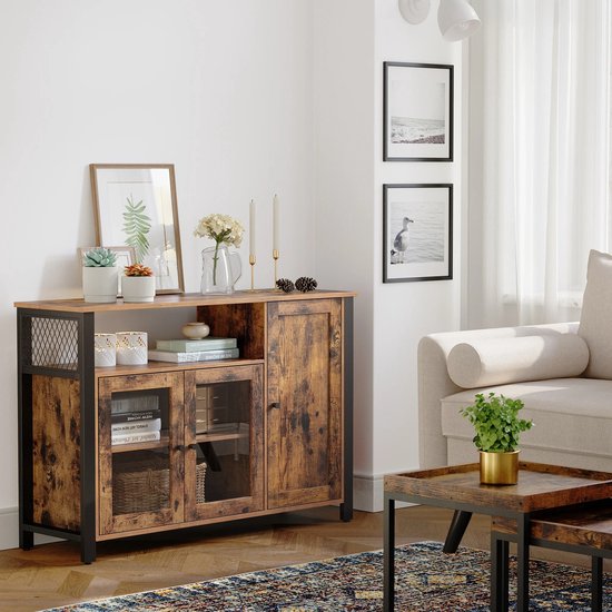 Industriële Buffetkast met Glazen Deuren – Vintage Bruin en Zwart Design – foto 6