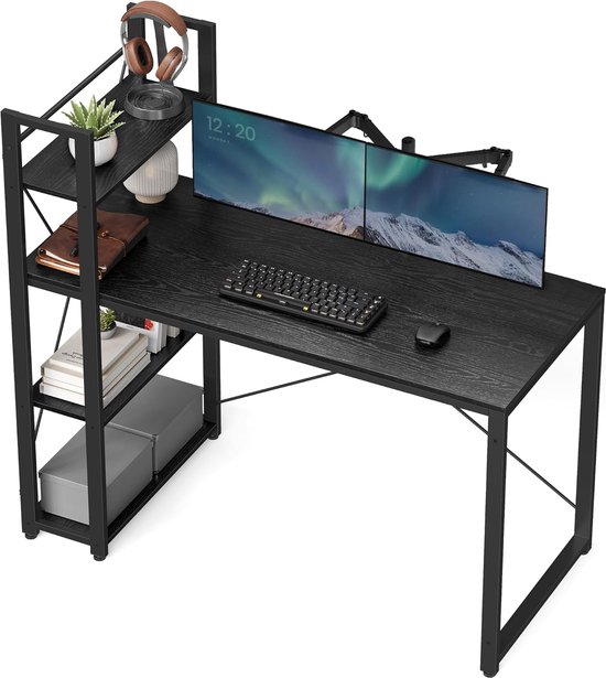 Veelzijdig Bureau met Opbergplanken - Zwart Ebbenhout Look – foto 1