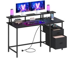 Ergonomisch Bureau met LED-Verlichting en Opbergruimte - Ebbenhout Zwart – foto 6