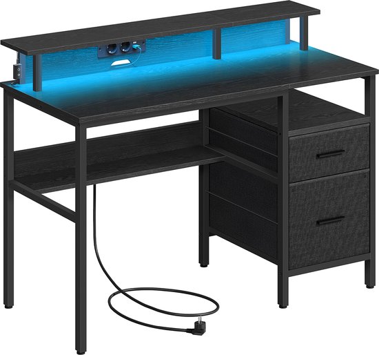 Elegant Bureau met Lades en Geïntegreerde Stopcontacten - Ebbenhout Zwart – foto 2