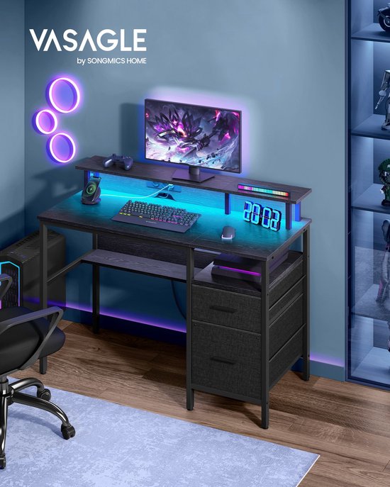 Elegant Bureau met Lades en Geïntegreerde Stopcontacten - Ebbenhout Zwart – foto 4