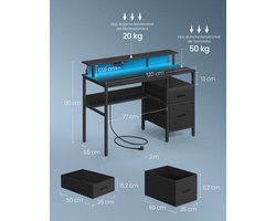 Elegant Bureau met Lades en Geïntegreerde Stopcontacten - Ebbenhout Zwart – foto 5