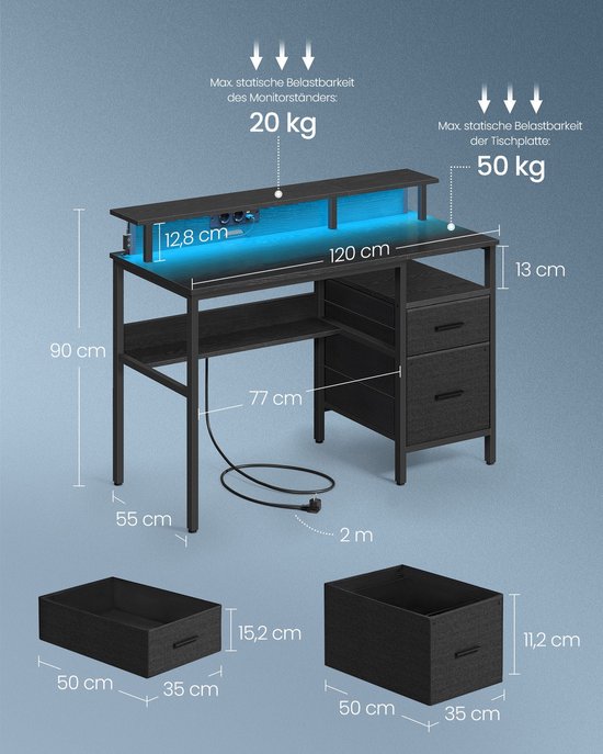 Elegant Bureau met Lades en Geïntegreerde Stopcontacten - Ebbenhout Zwart – foto 6