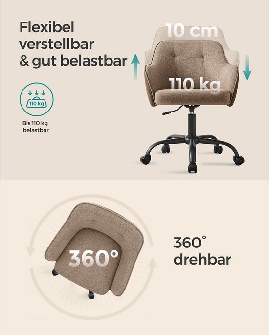 Ergonomische Bureaustoel - Comfortabele Zitting - Met Wielen - Bruin – foto 3