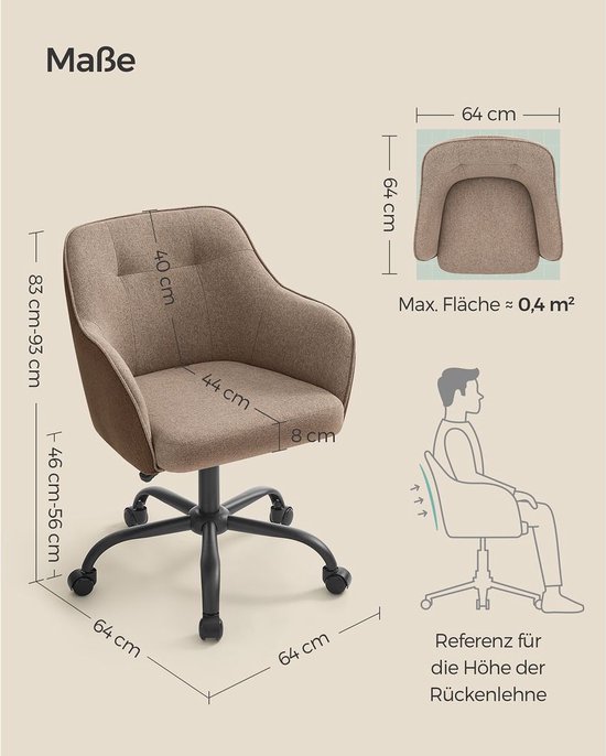 Ergonomische Bureaustoel - Comfortabele Zitting - Met Wielen - Bruin – foto 6