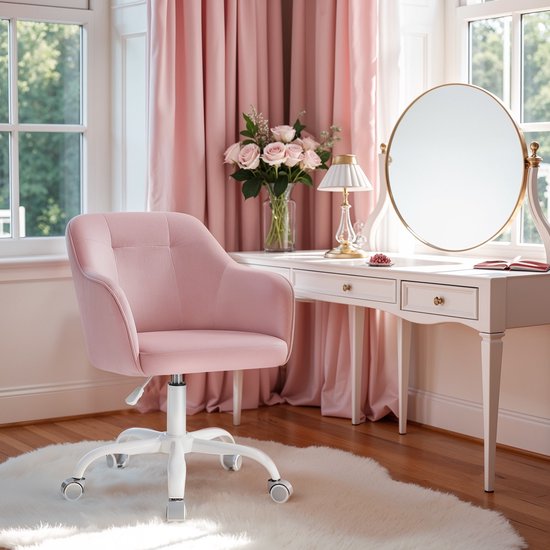 Comfortabele Bureaustoel - Klassiek Design met Fluweel Roze – foto 2