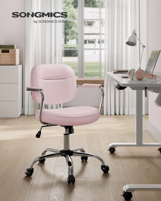 Luxe Bureaustoel met Armleuningen – Pastelroze PU – foto 2