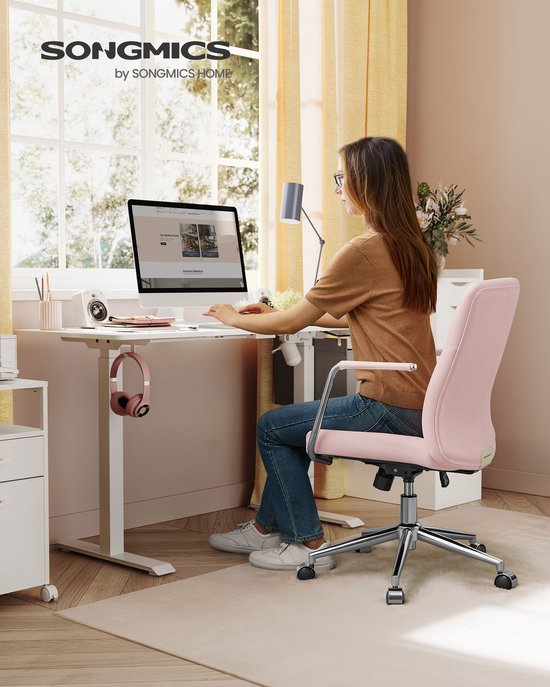 Ergonomische Bureaustoel met Rugleuning en Gebogen Zitting - Pastelroze – foto 1