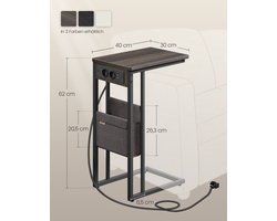 Multifunctionele C-vormige Bijzettafel met Oplaadpunten - Bruin – foto 3