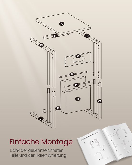 Multifunctionele C-vormige Bijzettafel met Oplaadpunten - Bruin – foto 5