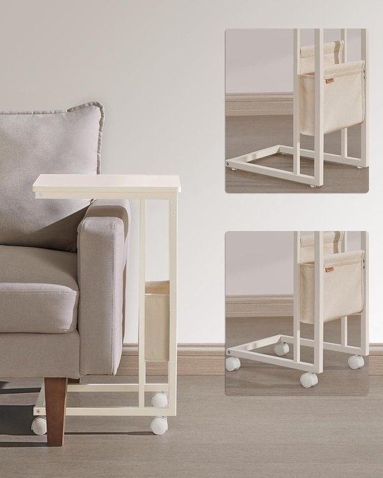 C-vormige bijzettafel met stoffen opbergtas en flexibele poten – foto 3
