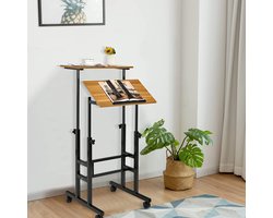 Ergonomisch Verstelbaar Zit-Sta Bureau met Wielen - Walnoot – foto 1