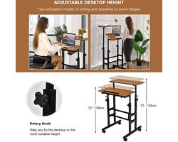 Ergonomisch Verstelbaar Zit-Sta Bureau met Wielen - Walnoot – foto 6