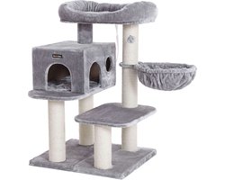 Verstelbare Krabpaal met Kattenhuis en Ligplaats - Grijs – foto 2