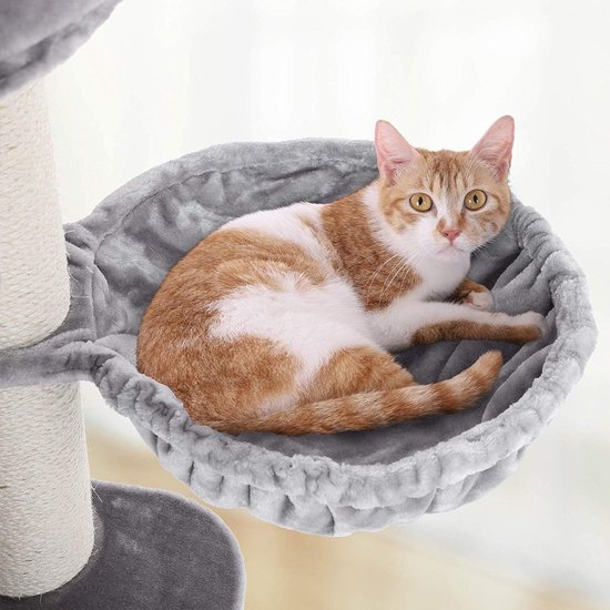 Verstelbare Krabpaal met Kattenhuis en Ligplaats - Grijs – foto 3
