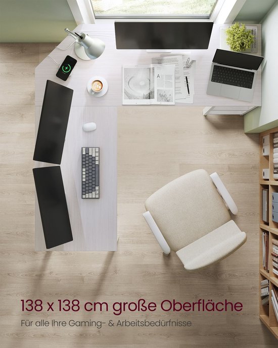 Ruim Hoekbureau met Opbergplanken - Esdoornwit Werkplek – foto 1