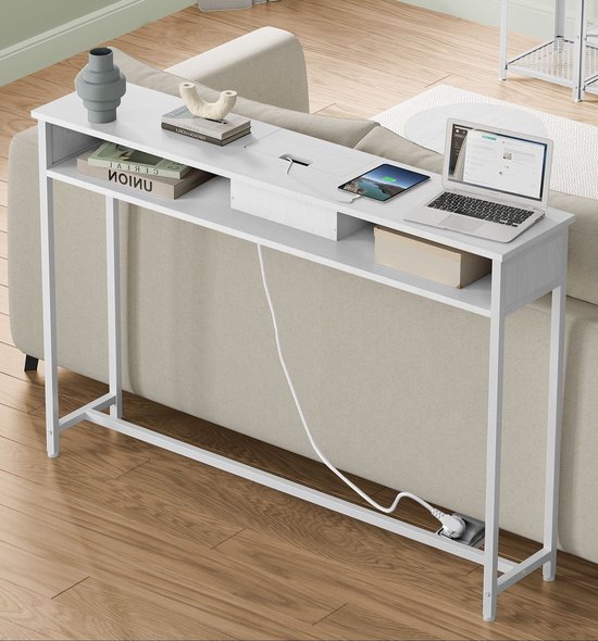 Witte Consoletafel met Geïntegreerde Stopcontacten voor Uw Hal of Woonkamer – foto 1