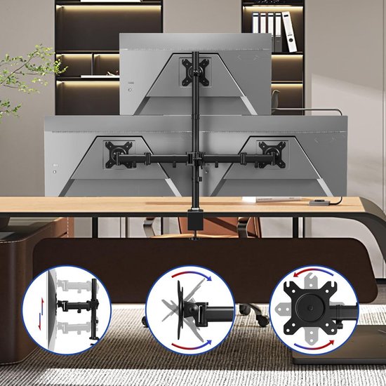 Ergonomische Monitorarm voor Drie Schermen - Zwart Staal – foto 2