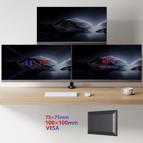 Ergonomische Monitorarm voor Drie Schermen - Zwart Staal – foto 6