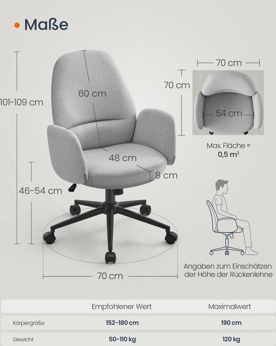 Ergonomische Draaistoel met Stoffen Bekleding en Verstelbare Hoogte – foto 3