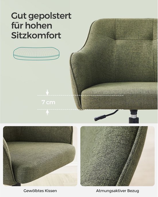 Groene Draaifauteuil - Comfortabel & Verrijdbaar met Stalen Frame en Katoen-Linnen Bekleding – foto 2