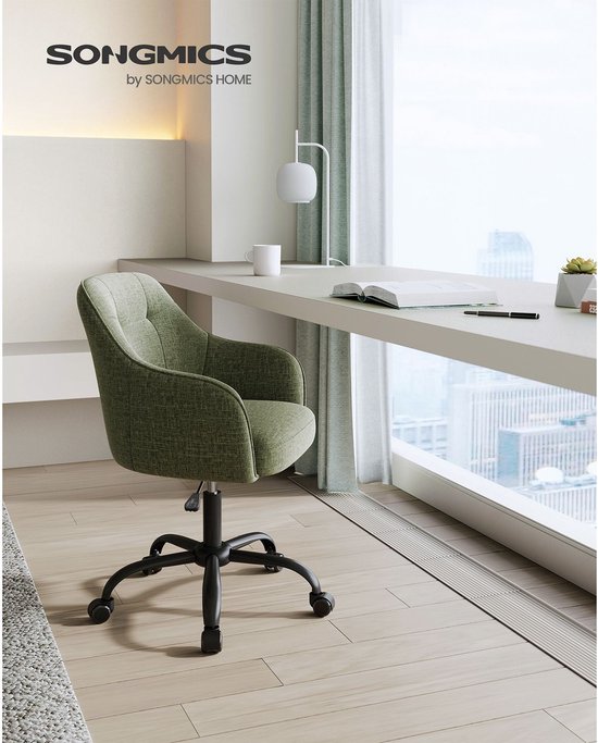 Groene Draaifauteuil - Comfortabel & Verrijdbaar met Stalen Frame en Katoen-Linnen Bekleding – foto 3