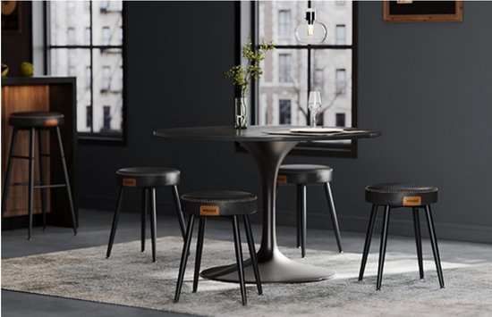 Set van 2 Elegante Eetkamerkrukken - Zwart Kunstleer – foto 3