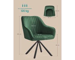 Luxe Eetkamerstoel met Armleuningen – Fluweel Groen-Inktzwart – foto 6