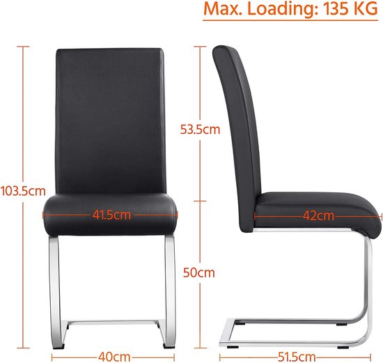Set van 2 Eetkamerstoelen met Comfortabele Zitting - Zwart Kunstleer – foto 3