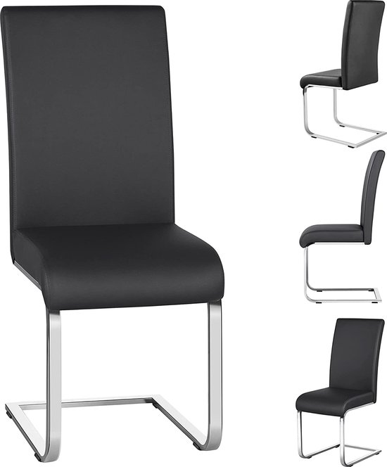 Set van 2 Eetkamerstoelen met Comfortabele Zitting - Zwart Kunstleer – foto 5