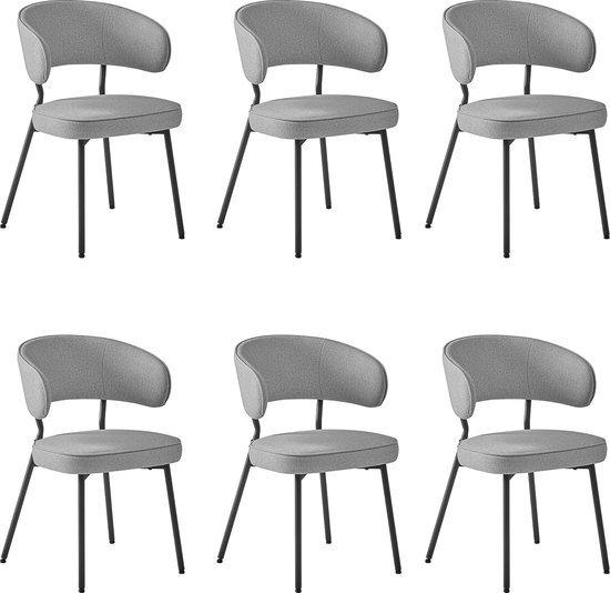 Set van 6 Gestoffeerde Eetkamerstoelen met Metalen Poten - Lichtgrijs – foto 1