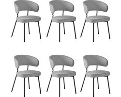 Set van 6 Gestoffeerde Eetkamerstoelen met Metalen Poten - Lichtgrijs – foto 2