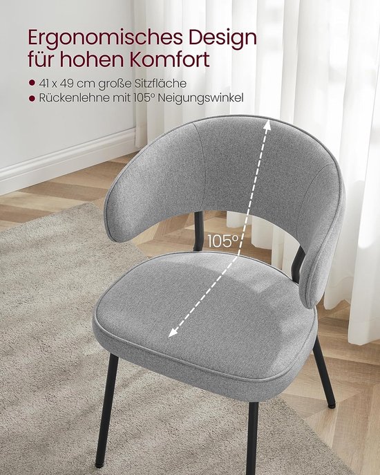 Set van 6 Gestoffeerde Eetkamerstoelen met Metalen Poten - Lichtgrijs – foto 3
