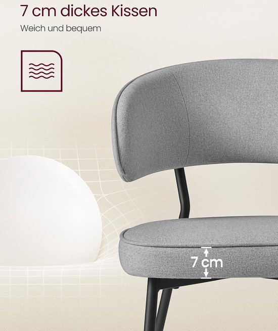 Set van 6 Gestoffeerde Eetkamerstoelen met Metalen Poten - Lichtgrijs – foto 5