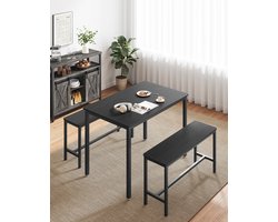 Complete Eettafelset met Twee Comfortabele Banken - Zwart Essenhout look – foto 3