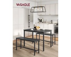 Complete Eettafelset met Twee Comfortabele Banken - Zwart Essenhout look – foto 5