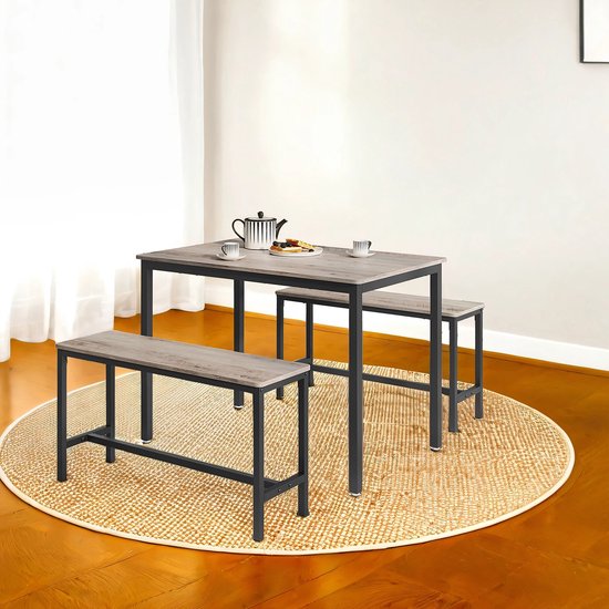 Complete Eettafelset met Twee Comfortabele Banken - Greige en Zwart – foto 1