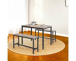 Complete Eettafelset met Twee Comfortabele Banken - Greige en Zwart – foto 2