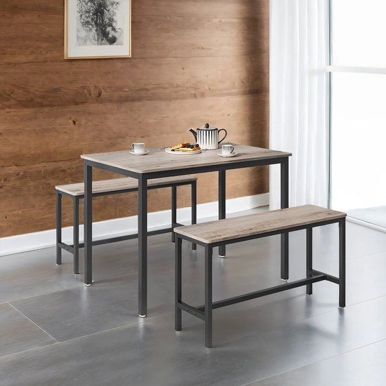 Complete Eettafelset met Twee Comfortabele Banken - Greige en Zwart – foto 3