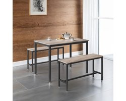 Complete Eettafelset met Twee Comfortabele Banken - Greige en Zwart – foto 4